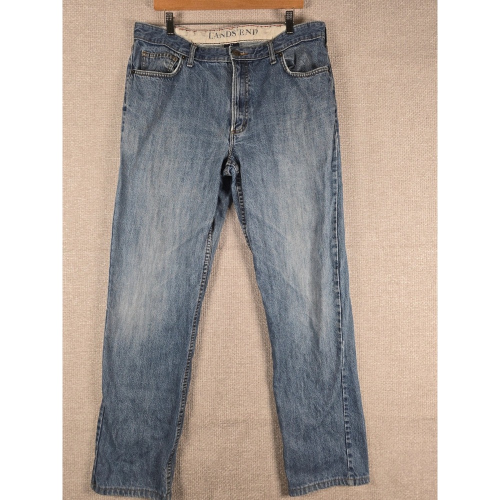 Lands' End Mens Traditional Fit Straight Leg Blue Denim Jeans Size 37x32 RN62830